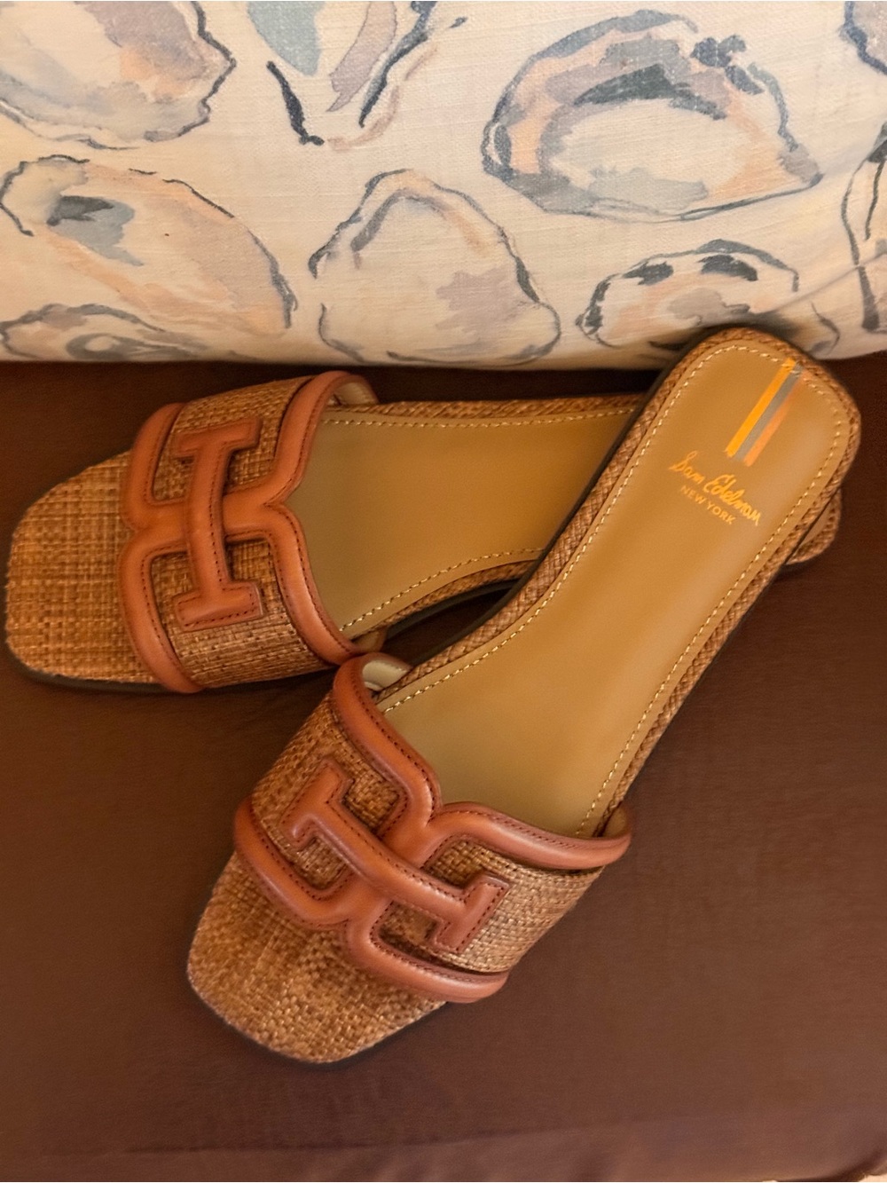 Sam Edelman Irina Tan Woven Leather-Trim Slide Sandals NWOB